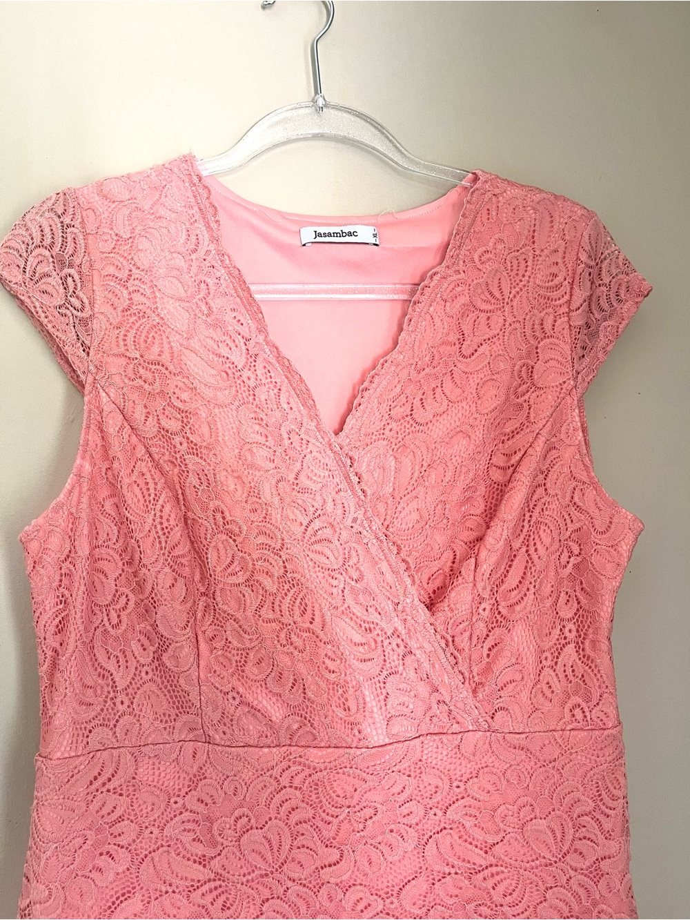 Floral Lace Midi in Coral Pink V-neck Wrap Top Dress sz XL - Picture 3 of 11